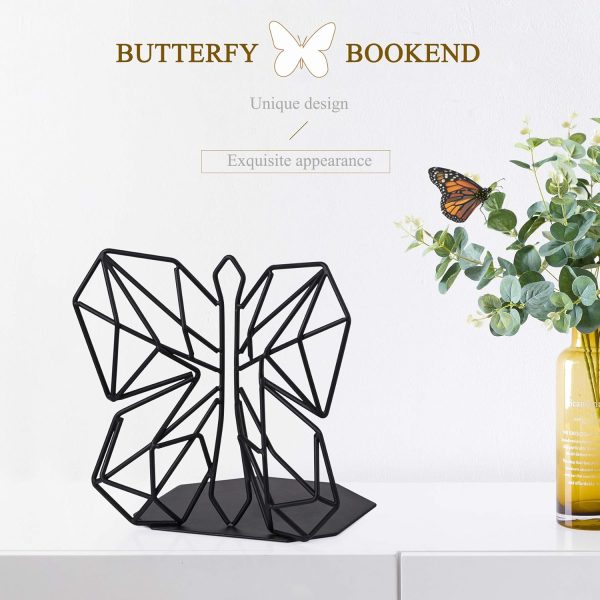 supplier direct alsonerbay bookends geometric decorative metal book stoppers abstract creative book supports, book holders for shelves, butterfly book ends for office 1 pair (black) wholesale prices