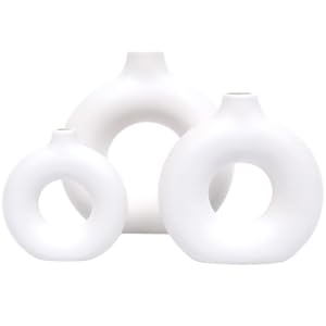oem/odm services velova set of 3 white ceramic vase with 65 pcs dried pampas grass flowers aesthetic boho modern small round cute vases for decor living room coffee table shelf bedroom office desk home gifts women mom affordable bulk deals