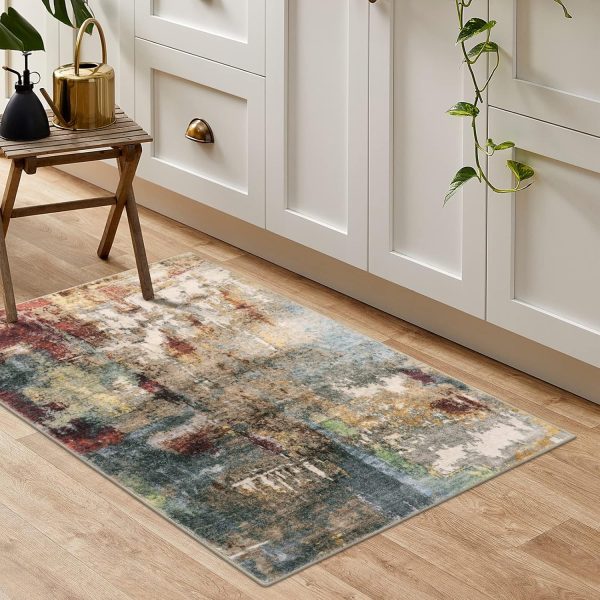 global sourcing lahome modern abstract area rug - 2x3 washable small entryway rug kitchen sink mat contemporary faux wool non-slip soft floor indoor carpet for front door kitchen bathroom pet rv,red/multi oem/odm services
