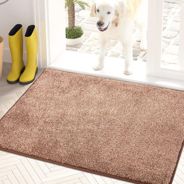 manufacturer direct purrugs dirt trapper door mat 24" x 35.5", non-slip machine washable entry rug, shoe scraper, dog door mat, super absorbent welcome mat for front & back door, muddy shoes & paws, brown-light cream trade price