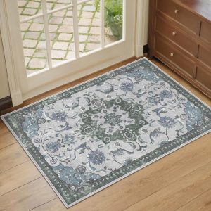 global sourcing door mat 2x3 rug, small boho area rug for living room, machine washable kitchen rugs non-slip, entry mat indoor low pile throw floral rugs grey carpet for bedroom, entryway, hallways oem/odm services