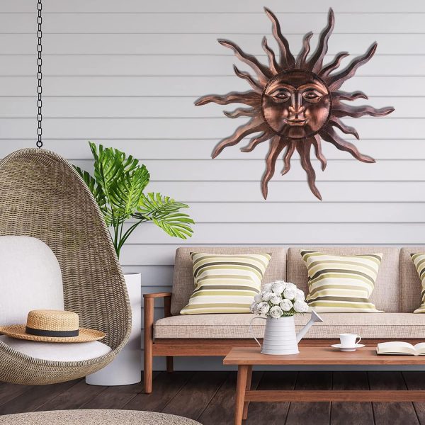 factory direct vzvxcc large metal sun wall art decor- 30 inches sun wall hanging decoration for indoor outdoor, 3d sun face metal wall sculpture for home bedroom living room office garden yard patio(bronze) volume discount