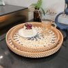wholesale direct rattan serving tray with mother of pearl, round coffee table tray decor, round wicker tray, boho decorative tray, woven tray (lucky flower, 12 inch) bulk purchase at factory prices