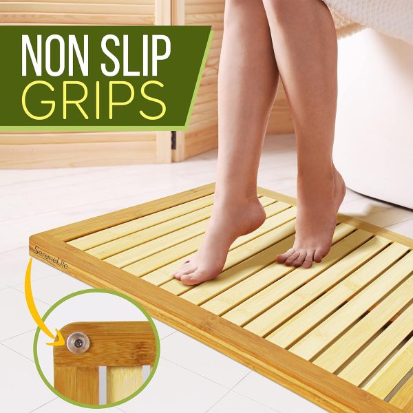manufacturer direct serenelife heavy duty natural or shower floor foot platform rug with elevated design for water evaporation and non slip rubber feet for indoor outdoor use bamboo wood bathroom bath mat trade price