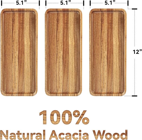 wholesale direct acacia wood serving trays, set of 3 wooden serving platters for home decor, food, cheese, fruit, vegetables, charcuterie, appetizer serving tray(11.8 x 5.1 x 0.78 inches) bulk purchase at factory prices