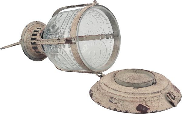 custom wholesale stonebriar antique white metal votive candle lantern with handle oem/odm services