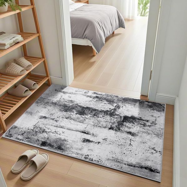global sourcing washable abstract small area rug, 2x3 grey door mat indoor entrance rug, non-slip non-shedding throw rugs for entryway, front door indoor entrance, kitchen, bedside，entry oem/odm services