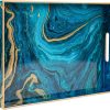 wholesale direct maoname plastic decorative tray, marbling tray with handles, rectangular coffee table tray, serving tray for ottoman, bathroom, 15.7” x 11.8”, blue bulk purchase at factory prices