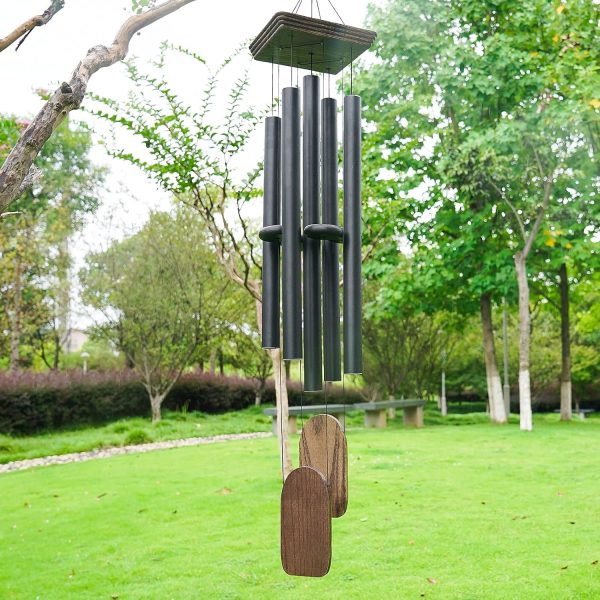 producer to buyer 48" large wind chimes for outside deep tone, wood wind chimes outdoor clearance, memorial gifts for mother's day and christmas, outdoor decor for garden, patio, yard(big wind chime, black) discounted pricing