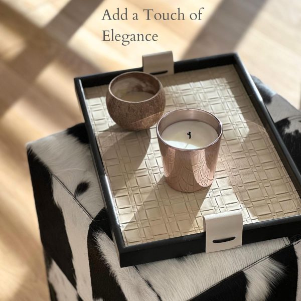 wholesale direct modern luxury 16"x11" woven leather and wooden rectangle tray - jewelry tray, vanity tray, decorative tray, catchall tray, serving tray, and for all occasions by curated collectives (beige, large) bulk purchase at factory prices