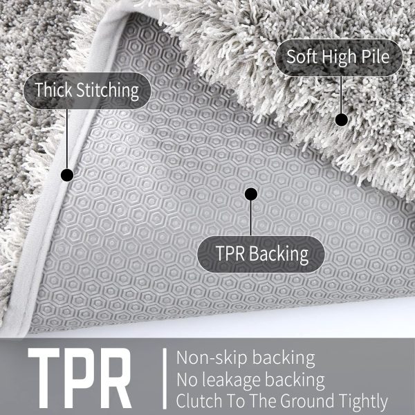 global sourcing yimobra bathroom rugs non slip washable 24x17, ultra soft and water absorbent bath mats, plush fluffy shower mat outside, microfiber thick matts for bathroom floor/sink, light gray and white oem/odm services