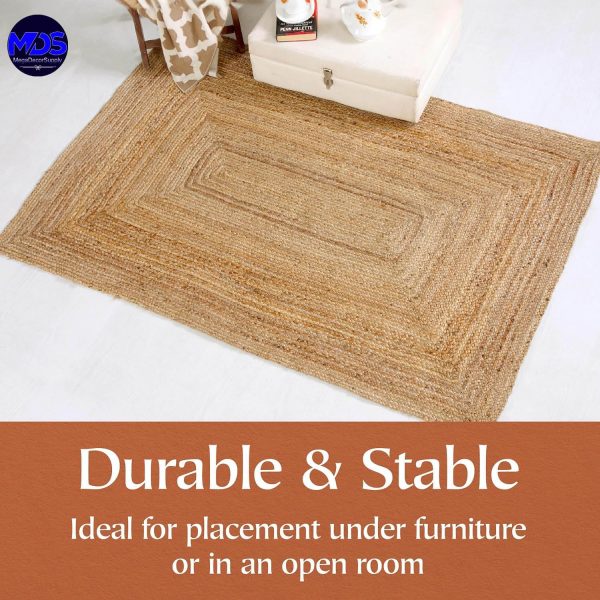 manufacturer direct mds hand woven jute area rug 2x4 feet - natural burlap braided reversible rectangular rugs for thanksgiving halloween christmas living room home entryway decor rustic farmhouse (2'x4') trade price