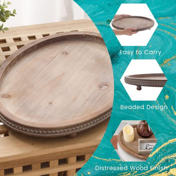 wholesale direct decorative tray, oval wooden tray for coffee table decor kitchen dinning table entryway, small beaded tray for holidays, wood tray distressed brown bulk purchase at factory prices
