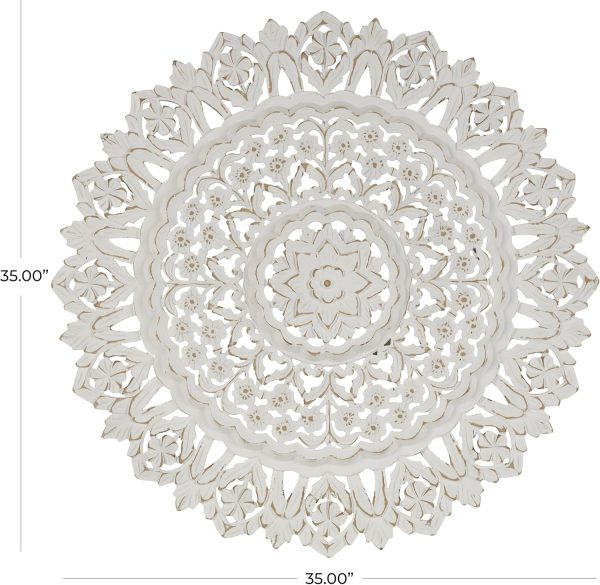 bulk purchase deco 79 wood floral handmade home wall decor intricately carved mandala wall sculpture, wall art 35" x 2" x 35", white trade price