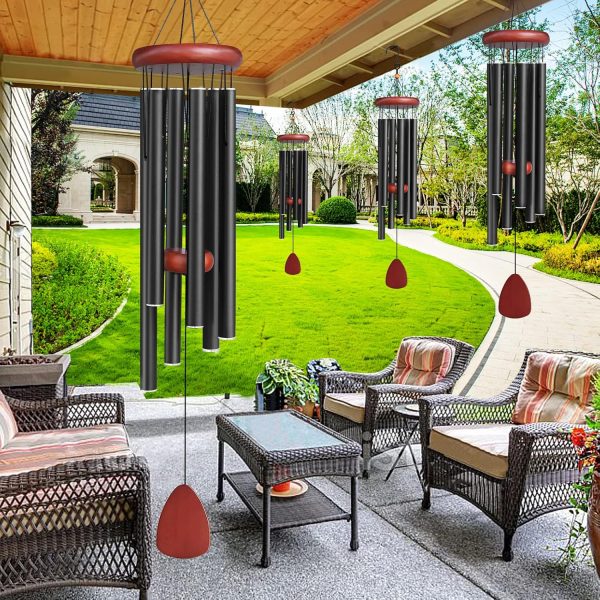producer to buyer large aluminium wind chimes outside, soothing melodic wind chime, suitable outdoor garden patio decor, gift for mom women neighbors (36 inches black) discounted pricing