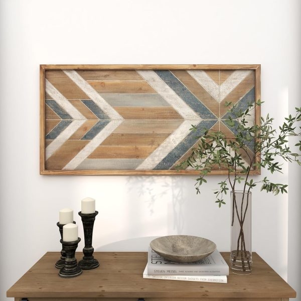 bulk purchase deco 79 wooden geometric handmade home wall decor southwestern wall sculpture, wall art 46" x 1" x 23", multi colored trade price