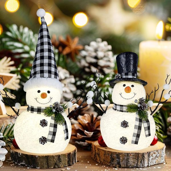 dropship from factory 2 pack black and white christmas decor, 14" lighted snowmen tree buffalo check plaid farmhouse decorations, table centerpieces rustic gifts tiered tray decor with for xmas party decor mass production supply