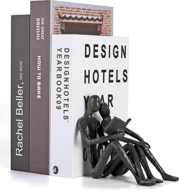 supplier direct ambipolar romantic reading couple bookshelf decor, cast iron bookend, aesthetic room decor, office desk decor, home decorative bookend for heavy books, satin black wholesale prices