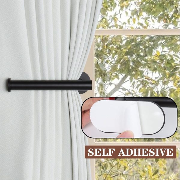 bulk purchase 2 pack adhesive curtain holdbacks curtain tie backs curtain holdbacks no drill curtain pull backs adhesive curtain hooks curtain holders for drapes (2, black) factory discount