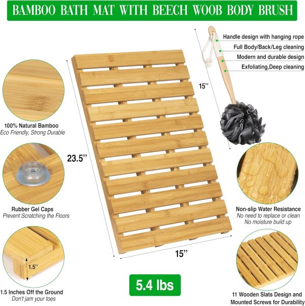 manufacturer direct bamboo bath and shower mat - non slip wood design - with waterproof anti corrosion seals - protect your floor from damage - wooden durability for indoor sauna and outdoor spa use trade price