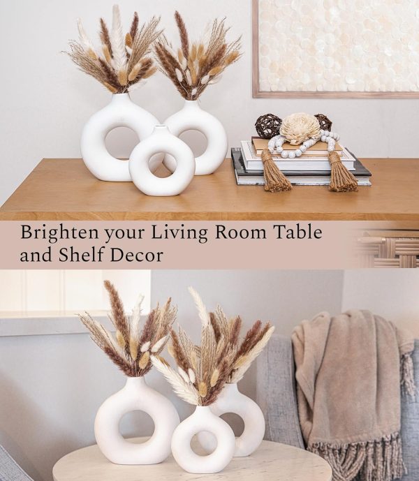 oem/odm services velova set of 3 white ceramic vase with 65 pcs dried pampas grass flowers aesthetic boho modern small round cute vases for decor living room coffee table shelf bedroom office desk home gifts women mom affordable bulk deals