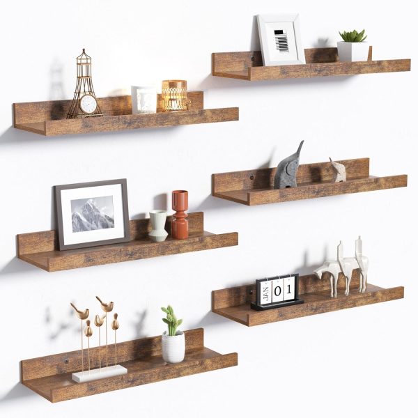 bulk purchase upsimples floating shelves for wall, wall shelves for decor storage set of 6, wall mounted wood shelves for bedroom, living room, bathroom, kitchen, picture ledge shelves, brown trade price