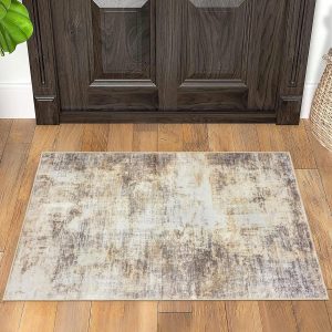 global sourcing iohouze small abstract area rug 2x3 ft entryway rug washable door mat indoor entrance, non slip throw rug, printed faux wool front door rug for foyer kitchen, beige brown oem/odm services