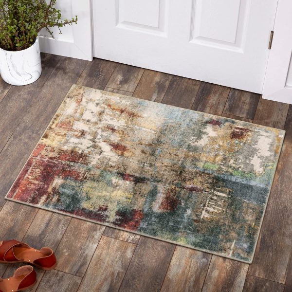 global sourcing lahome modern abstract area rug - 2x3 washable small entryway rug kitchen sink mat contemporary faux wool non-slip soft floor indoor carpet for front door kitchen bathroom pet rv,red/multi oem/odm services