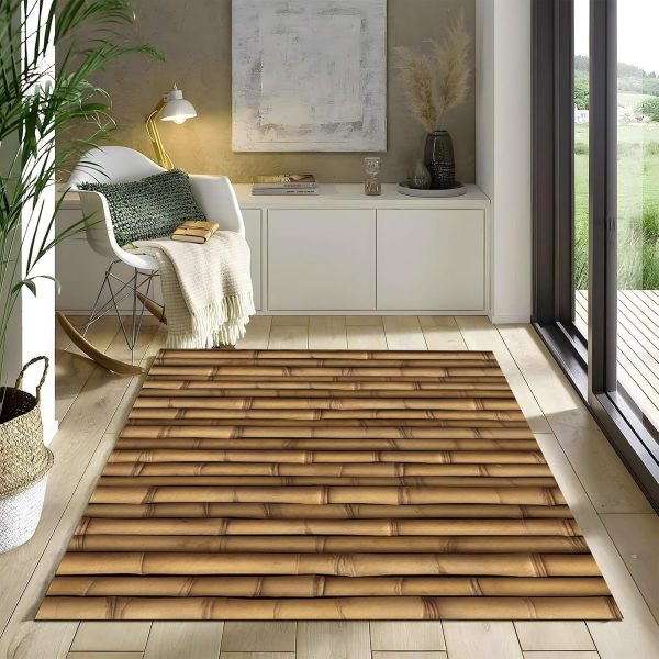 manufacturer direct retro area rug brown bamboo raft 4x6ft non-slip carpet, printed pattern carpet for living dining room dorm room bedroom home décor washable rugs trade price