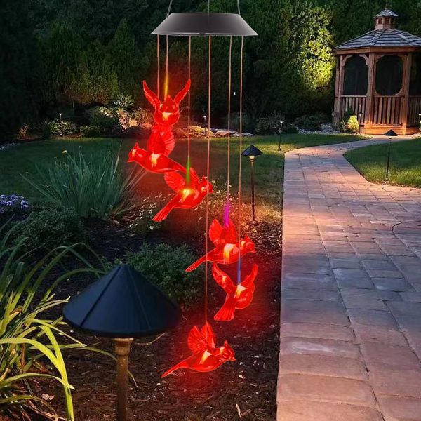 producer to buyer cardinal wind chimes, solar powered red cardinal bird wind chime wind moblie led light, spiral spinner cardinal windchime portable outdoor chime for patio, deck, yard, garden, home discounted pricing