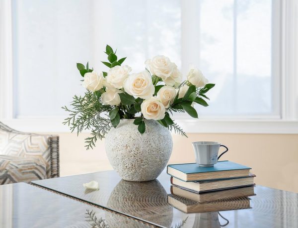 oem/odm services white ceramic vase flower vase, big textured round vase for centerpieces, kitchen, living room, bedroom decor gifts (8" x 8.5" x 8.5") affordable bulk deals