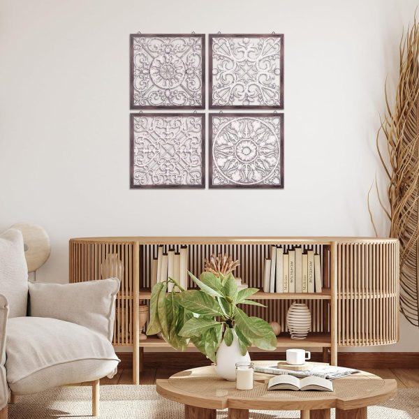 bulk purchase tatuo 4 pcs wood wall art wall decor farmhouse wall decor for living room wooden decorative wood panels modern wall plaque for home kitchen dining room(brown, white,square) trade price