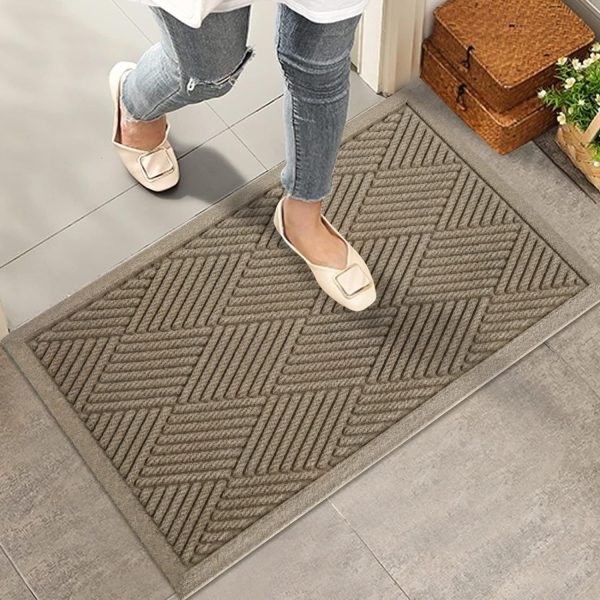 global sourcing sturdy front door mat, absorbent muddy dirt resist welcome door mats outdoor indoor, stain and fade resistant, non-slip rubber backing low profile doormat for entryway, 30×17, beige oem/odm services