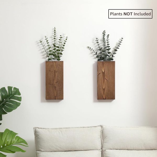 bulk purchase wood wall planter set of 2, wood wall pocket for greenery and dried flowers, indoor wood hanging vase, modern farmhouse wall decor for eucalyptus stems decorations (walnut) trade price
