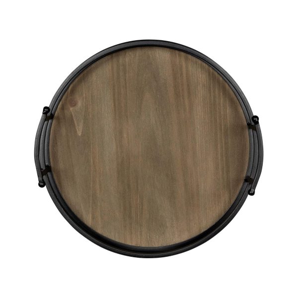wholesale direct stratton home decor metal and wood round tray | wooden coffee table tray decor for empty table surfaces | decorative round serving tray with handles bulk purchase at factory prices