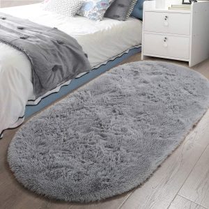 global sourcing lochas fluffy bedroom rug 2.6' x 5.3', shaggy area rug for bedroom bedside, soft oval throw rugs carpet for living room kids girls home decor oem/odm services