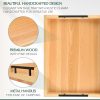 wholesale direct wooden serving tray by tasteful surroundings – ottoman tray - natural wood color with black metal handles - modern decorative trays with metal handles – coffee table tray for living room & bedroom bulk purchase at factory prices