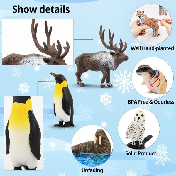 dropship from factory toymany 14pcs mini arctic animals figurines set, polar animals toys with polar bear, caribou, penguin, walrus, wolf figurines cake toppers birthday easter gifts for preschool kids mass production supply