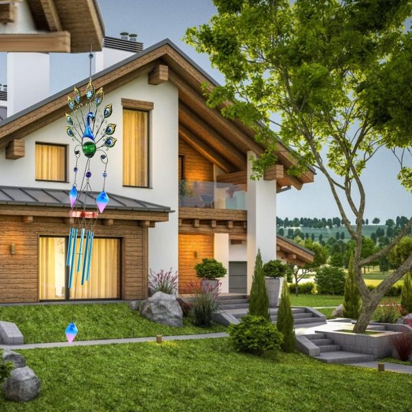 producer to buyer pearlstar solar wind chimes outdoor, 53.5" large peacock wind chimes light with crackle glass ball, waterproof colorful metal peacock wind chimes for garden patio yard home decor memorial gift… discounted pricing