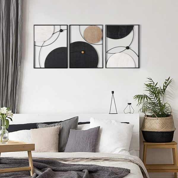 factory direct oakrain 3 pack metal wall art - abstract planet & orbit lines minimalist modern wall decor for living room, bedroom, office, entryway (11.8 x 15.7 x 0.47 inches) volume discount