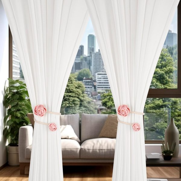 bulk purchase suq i ome 2 pieces of handmade artificial flower curtain holdbacks clips window drape twist tie backs for women, girls bedroom decorative draperies holdbacks (pink) factory discount