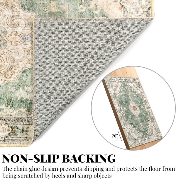 global sourcing mujoo green area rug small rugs boho machine washable rugs non slip for entryway kitchen bathroom bedroom vintage soft low-pile 2'x3' flowers oem/odm services