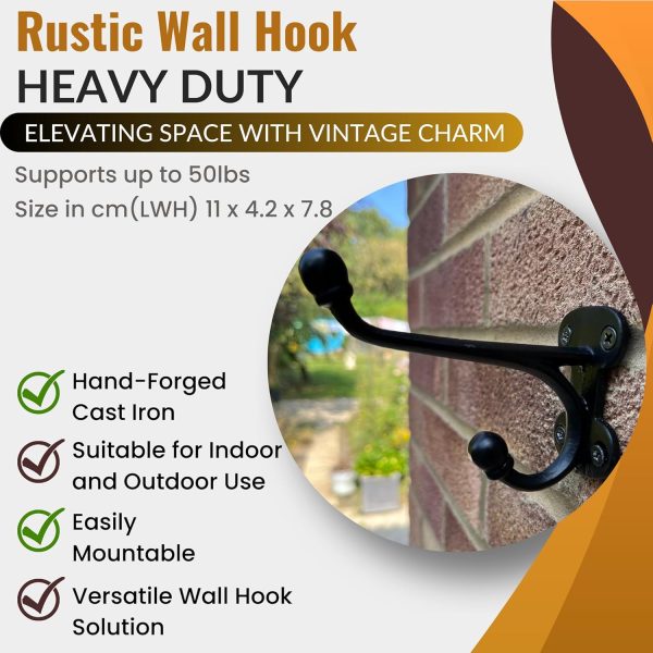 competitive pricing rustic wall hooks heavy duty: black cast iron hooks for bags, coat, towels and hat, farmhouse decorative antique wall hooks one-stop wholesale