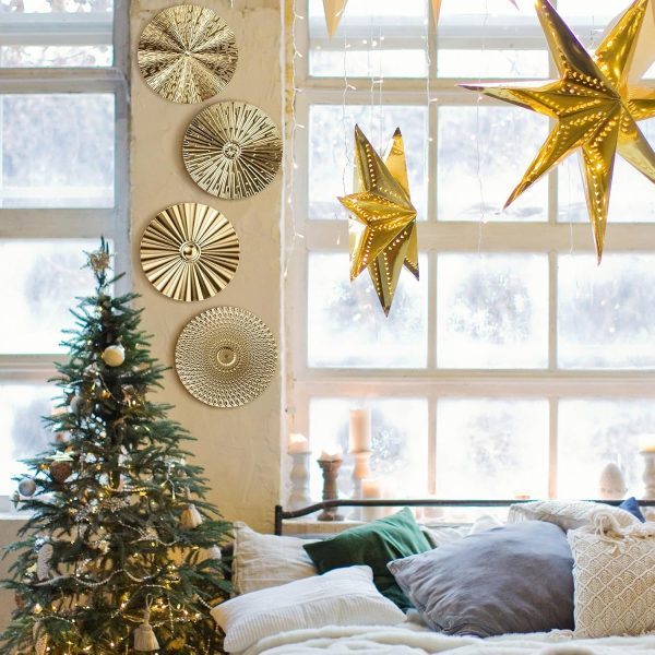 factory direct hicarer 4 pcs 12" metal wall art wall decor sunburst hanging metal artwork wall decor wall art decorations for home living room office (gold) volume discount