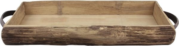wholesale direct stonebriar rectangle natural wood bark serving tray with metal handles, rustic butler tray, country centerpiece for dining table, unique candle holder, desk organizer for documents,21.7" x 7.9", brown bulk purchase at factory prices