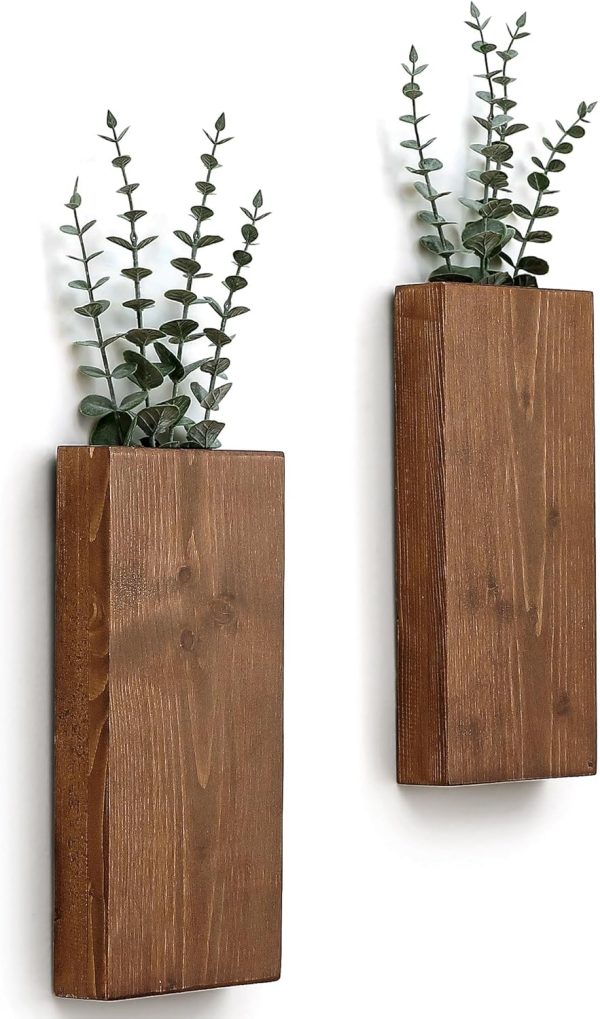 bulk purchase wood wall planter set of 2, wood wall pocket for greenery and dried flowers, indoor wood hanging vase, modern farmhouse wall decor for eucalyptus stems decorations (walnut) trade price