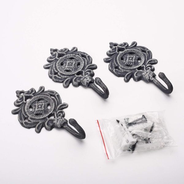 competitive pricing ambipolar indian leaf hook antique decorative vintage style heavy duty wall coat hooks pack of 3 .(matt grey) one-stop wholesale