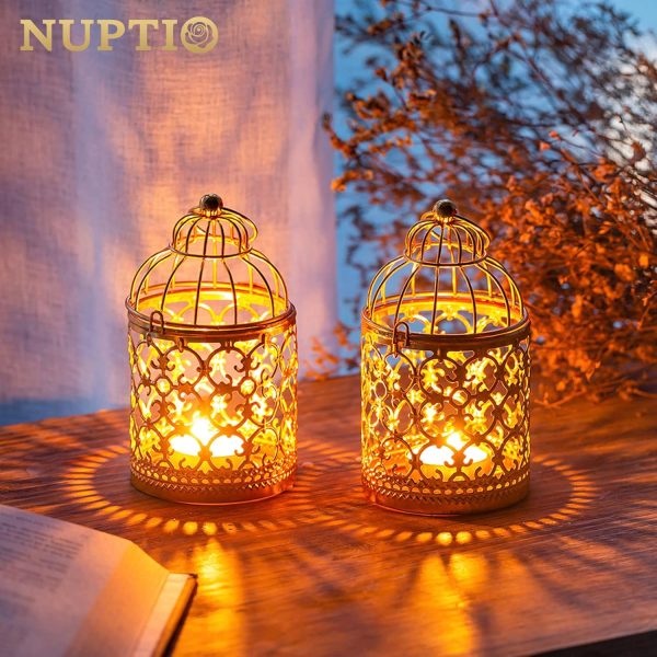 custom wholesale 6 pcs small metal tealight hanging birdcage lantern, vintage decorative centerpieces of wedding, party, gold oem/odm services