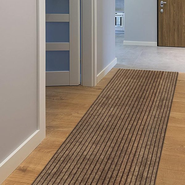 manufacturer direct ayoha runner rug 2' x 6' indoor/outdoor carpet runners, hallway kitchen entryway bedroom area rugs with natural non-slip rubber backing, garage mat, brown/brown strip (available for custom sizes) trade price