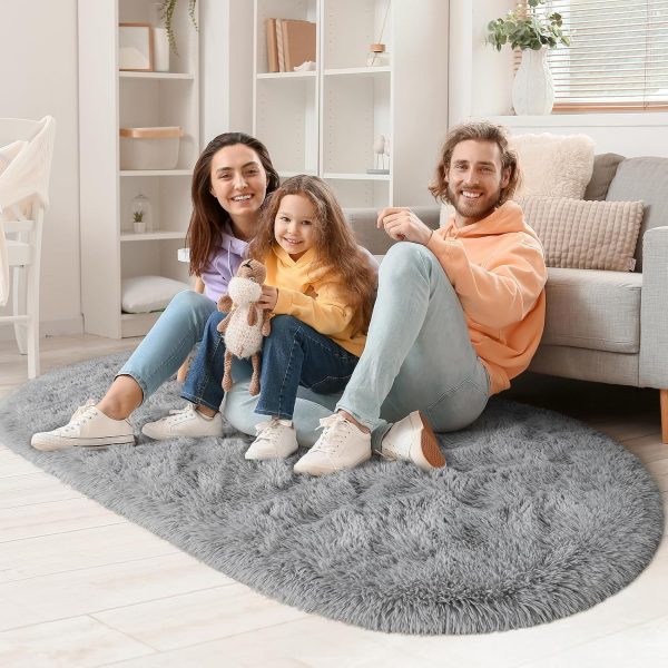 global sourcing lochas fluffy bedroom rug 2.6' x 5.3', shaggy area rug for bedroom bedside, soft oval throw rugs carpet for living room kids girls home decor oem/odm services